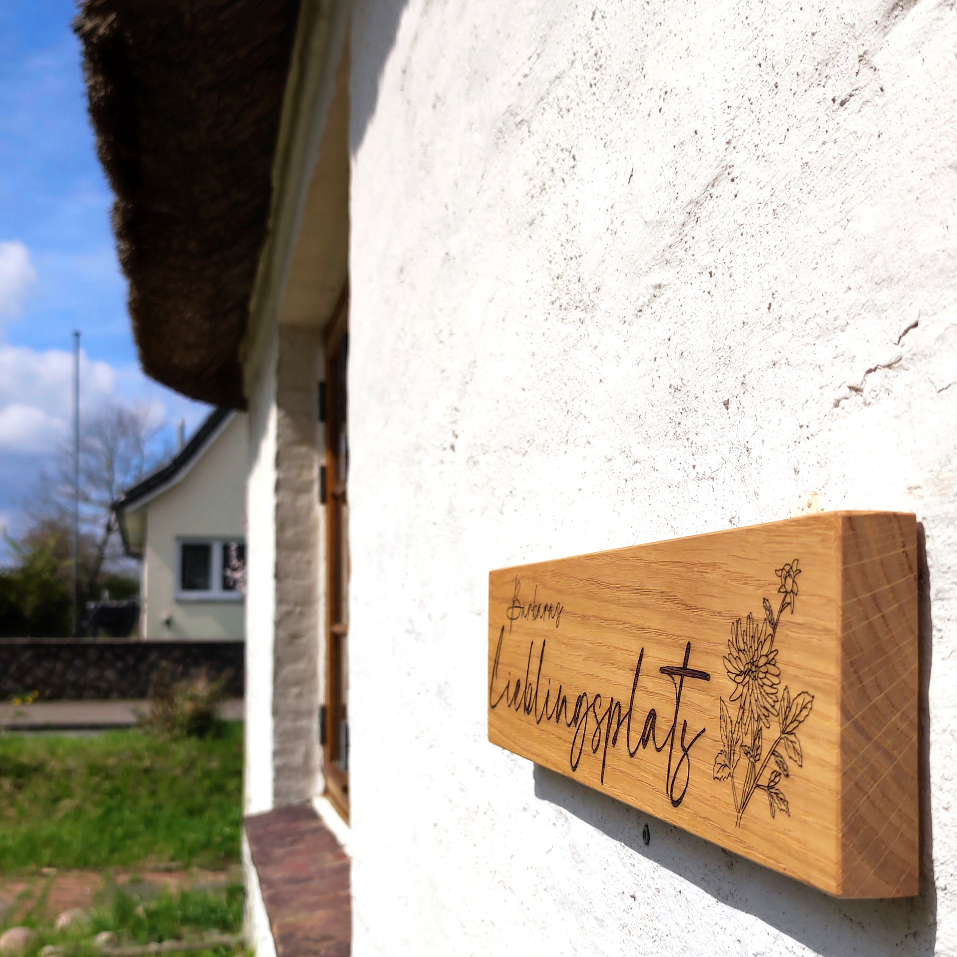 Lieblingsplatz (38x9cm), Eichenschild, Haustürschild, Türschild personalisiert,  Eingangsschild, Eiche Holzschild, Namensschild Haustür.