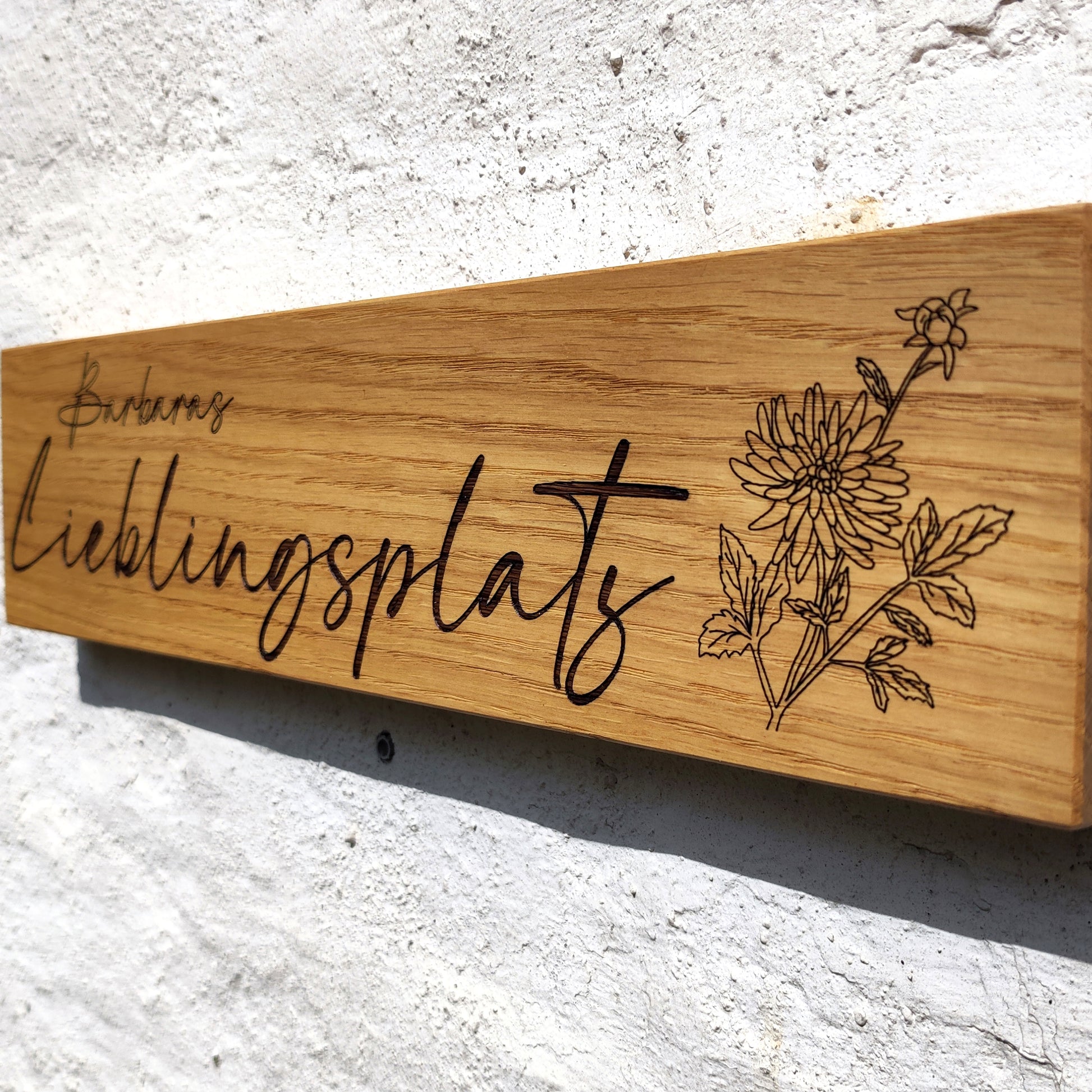 Lieblingsplatz (38x9cm), Eichenschild, Haustürschild, Türschild personalisiert,  Eingangsschild, Eiche Holzschild, Namensschild Haustür.
