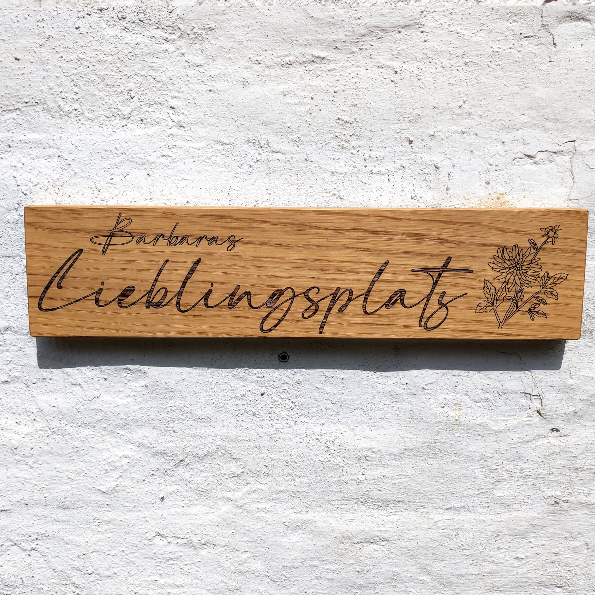 Lieblingsplatz (38x9cm), Eichenschild, Haustürschild, Türschild personalisiert,  Eingangsschild, Eiche Holzschild, Namensschild Haustür.