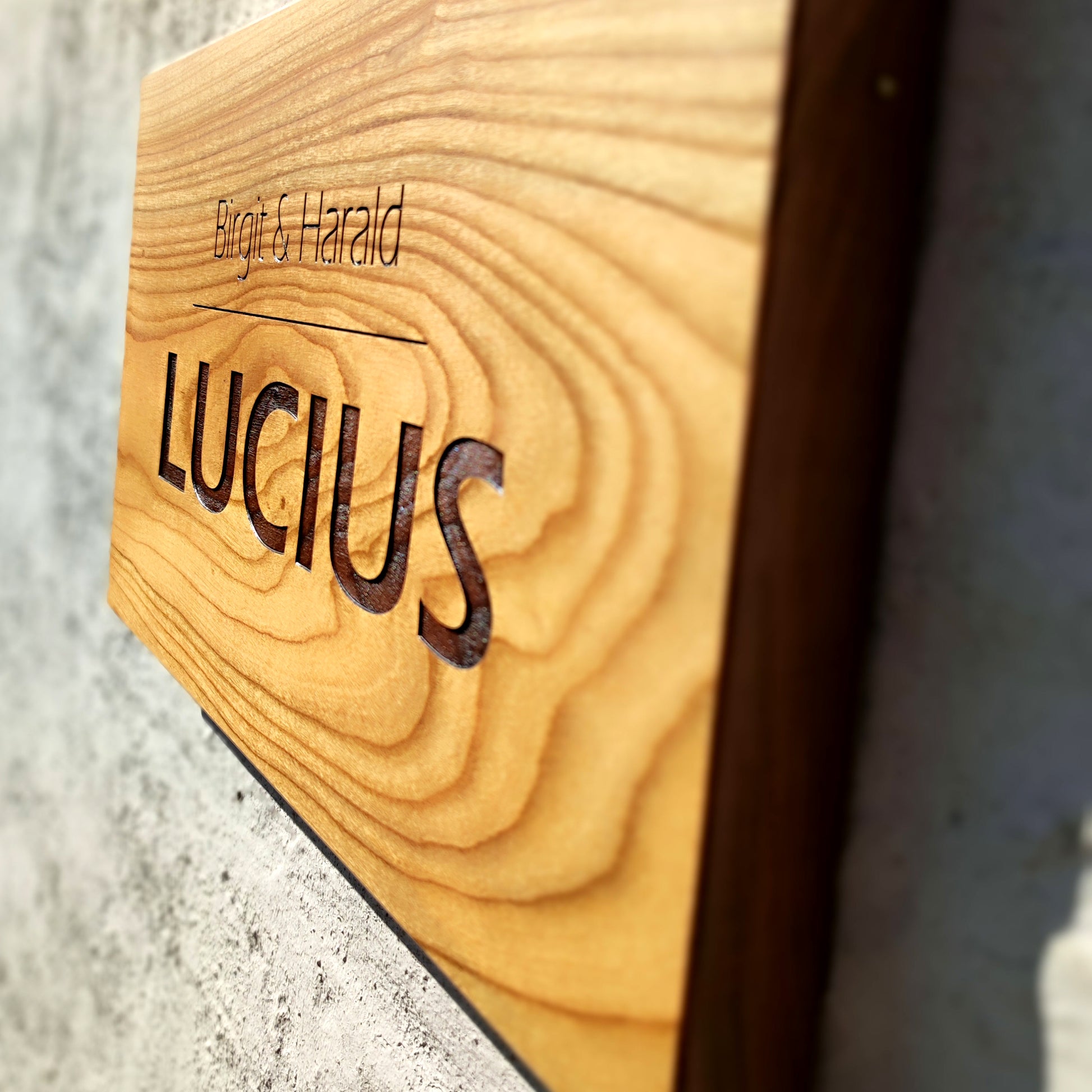 Haustürschild (40x20cm), Willkommen, Türschild personalisiert, Eingangsschild, Eiche  Kirsche Holzschild, Namensschild Haustür.
