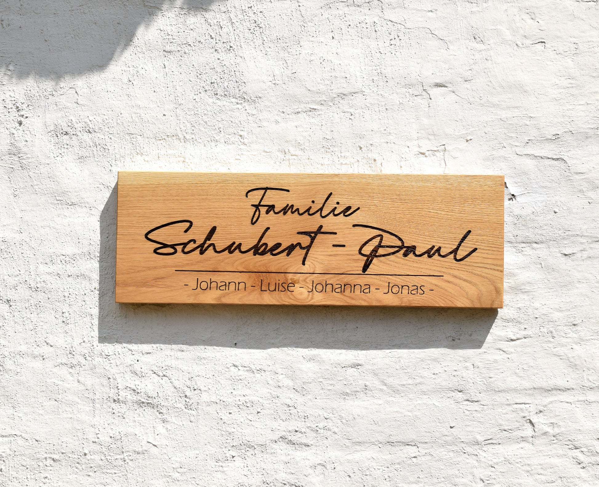 Eichenschild (57x20cm), Haustürschild, Willkommen, Türschild personalisiert, Eingangsschild, Eiche Holzschild, Namensschild Haustür.