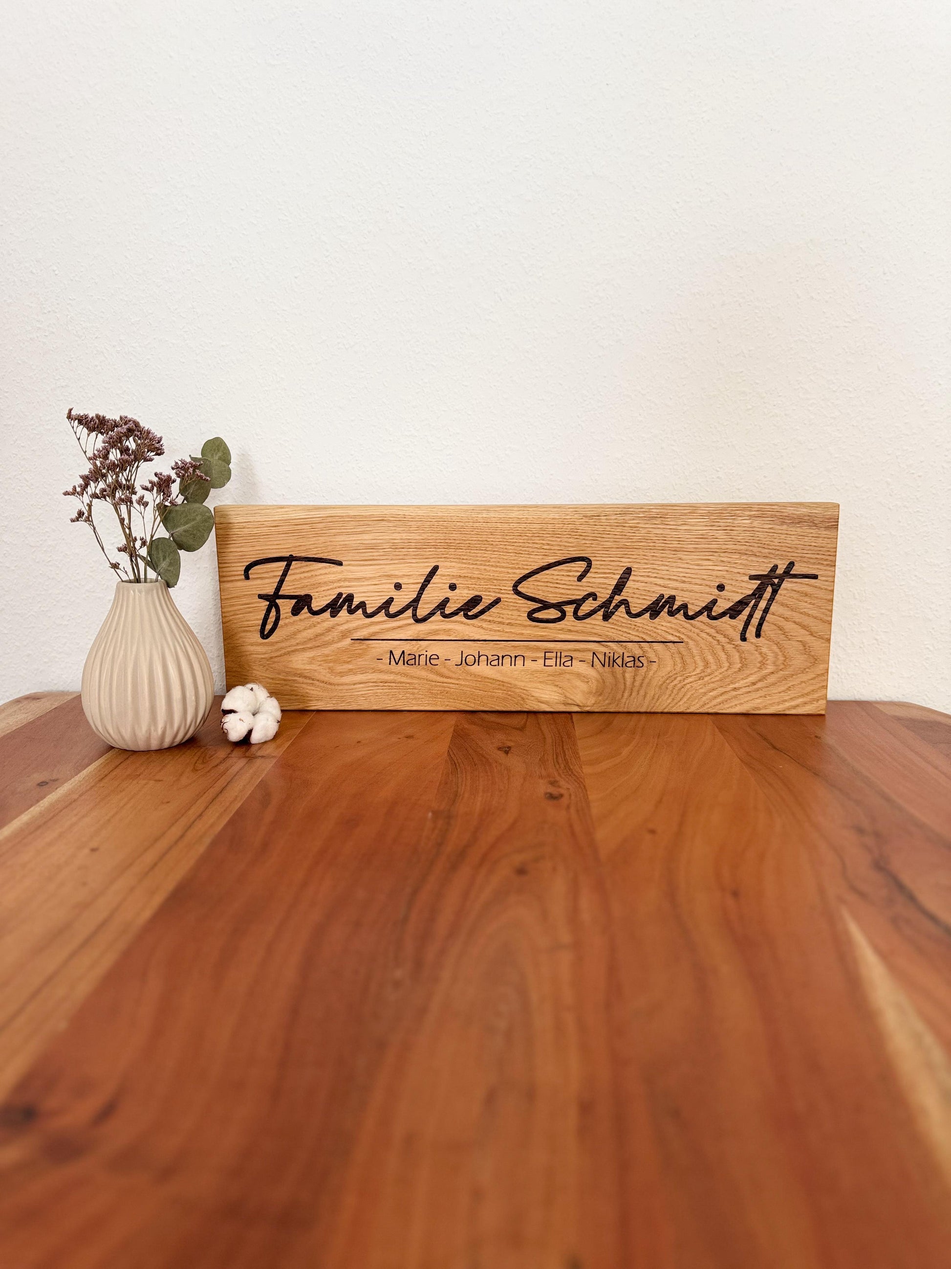 Eichenschild (57x20cm), Haustürschild, Willkommen, Türschild personalisiert, Eingangsschild, Eiche Holzschild, Namensschild Haustür.