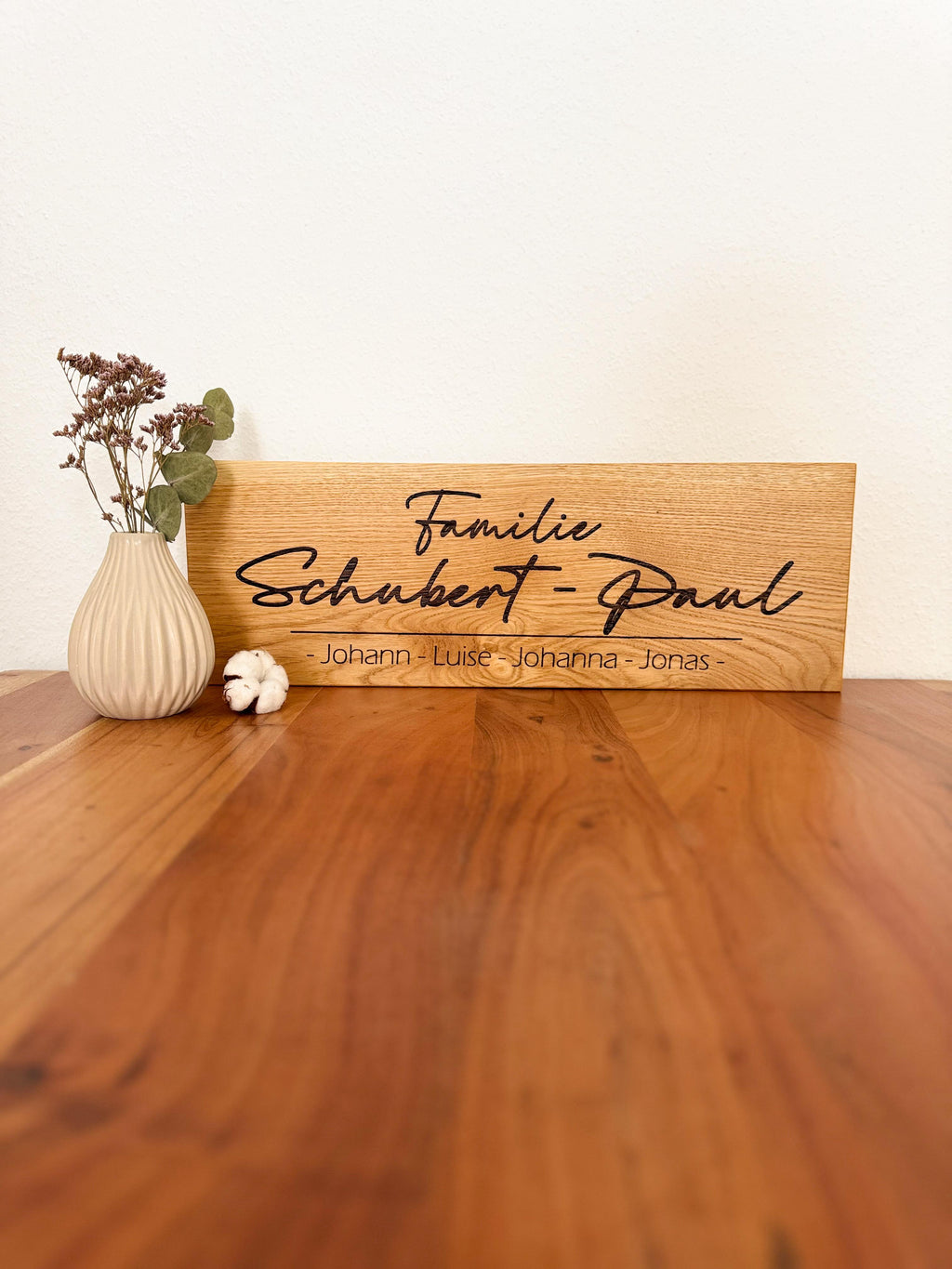 Eichenschild (57x20cm), Haustürschild, Willkommen, Türschild personalisiert, Eingangsschild, Eiche Holzschild, Namensschild Haustür.